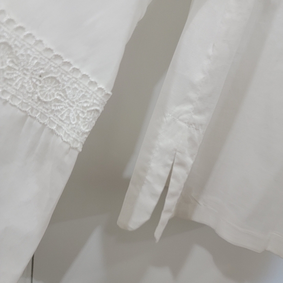 Nannette Lepore White Peasant Top Eyelette Lace Bell Sleeves Size Large - Picture 13 of 16
